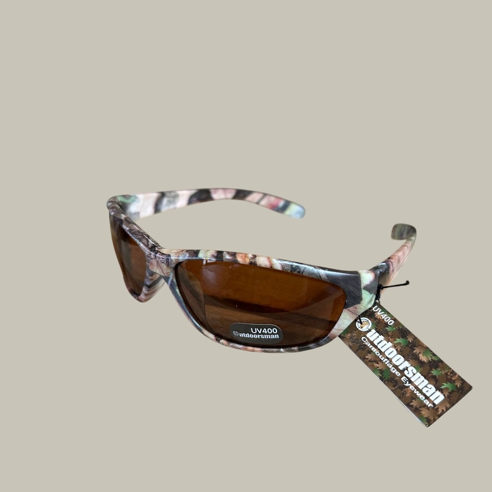 Outdoorsman Camouflage Eyewear UV400 Sport Sunglasses Mens Camo Amber Lens NEW
